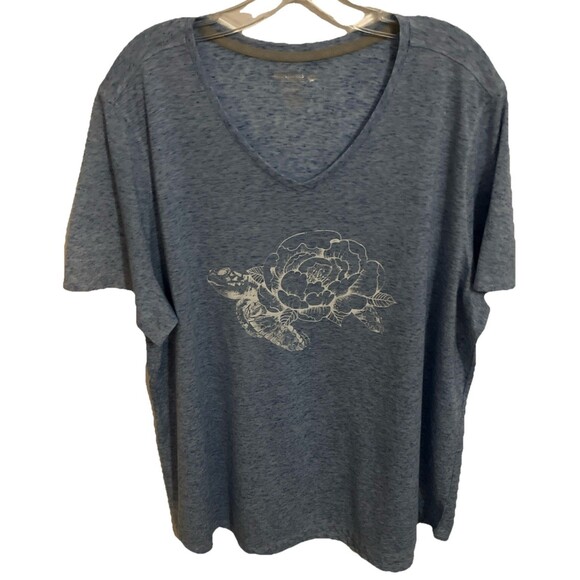 Reel Legends Shirt 2X Women Blue V Neck Turtle Print Outdoor Lightweight Beach - Picture 1 of 4